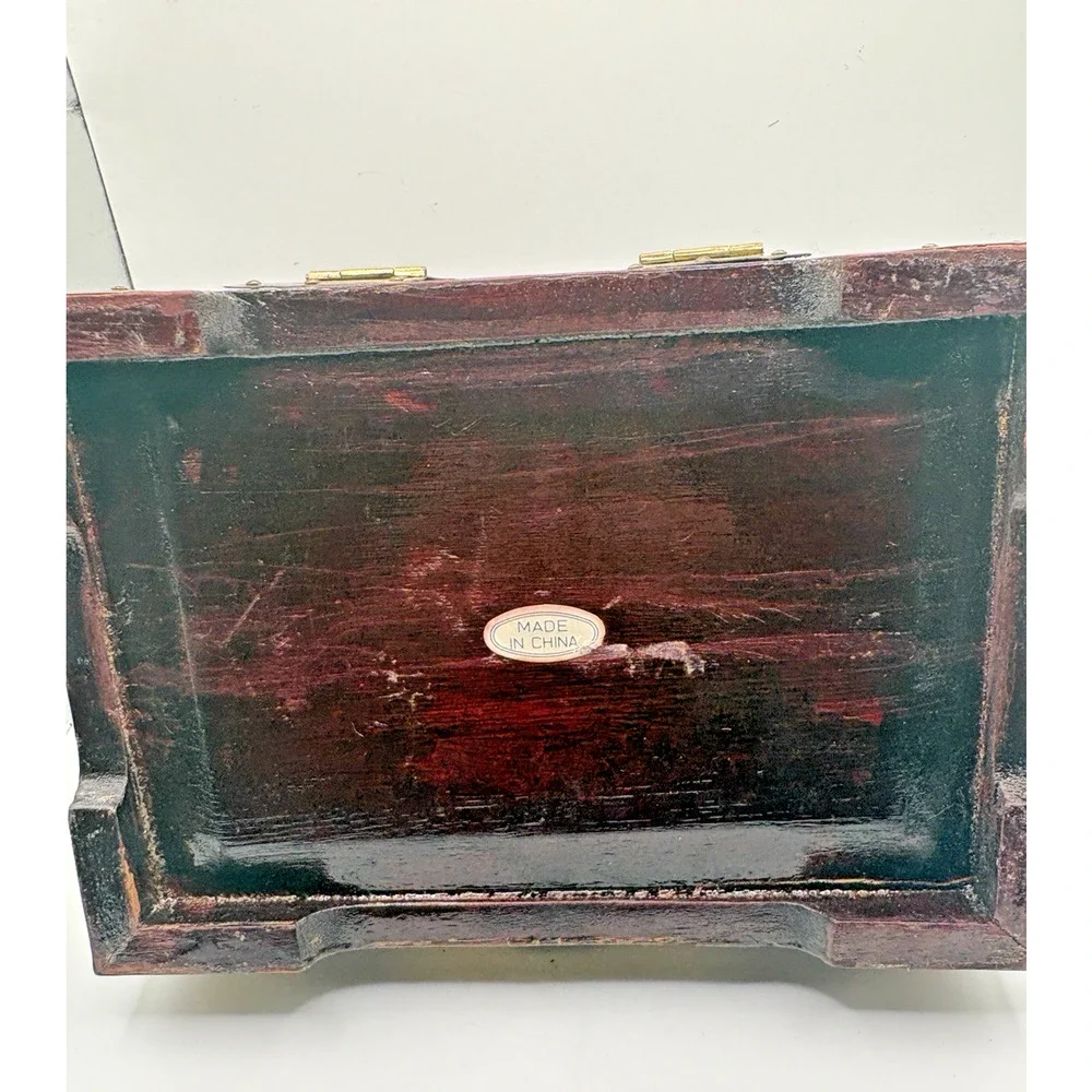 Vintage Chinese Jewelry Box Rosewood Jade Brass Fish Floral Details 6.5”x4”x3”